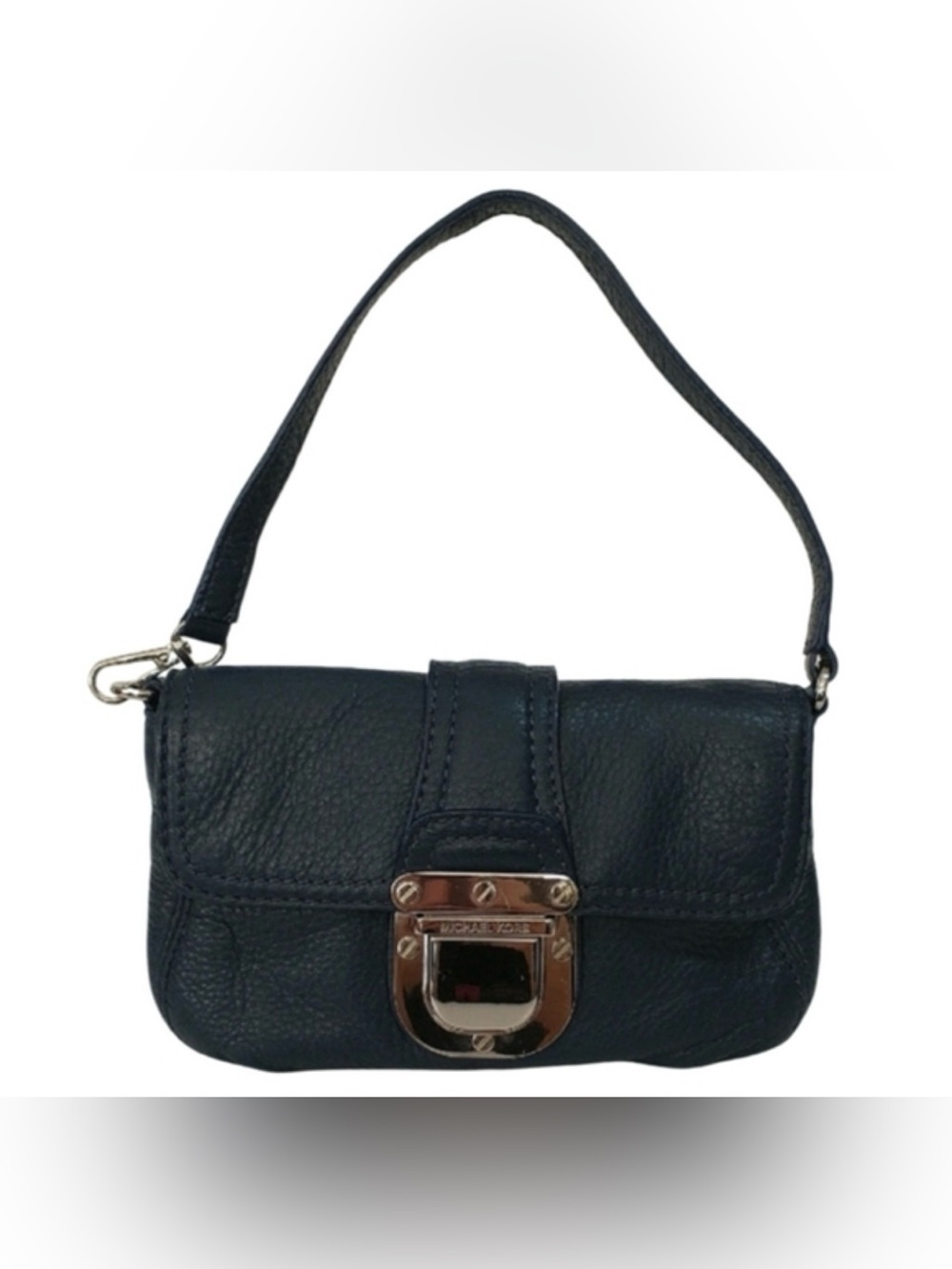 Michael Kors Blue Mini Pebbled Leather Shoulder Bag with Silver Hardware